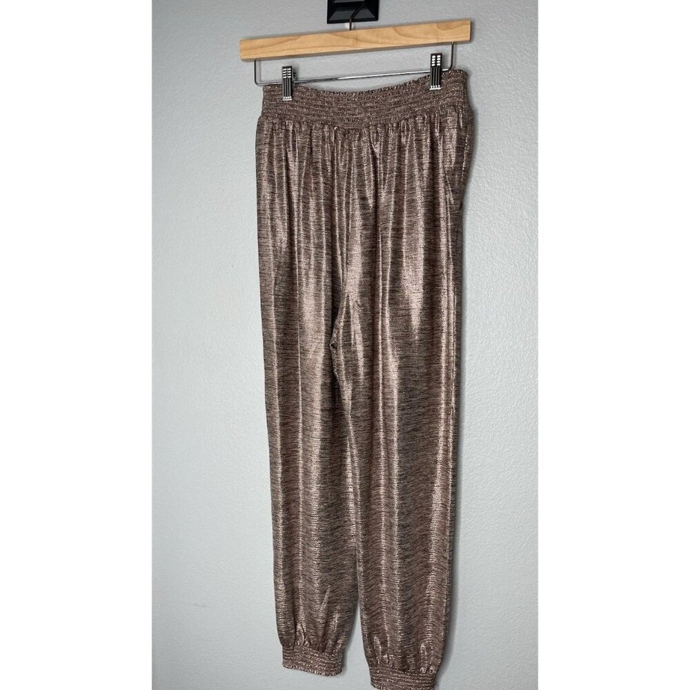 Anthropologie Pants Large SMALL Jogger ROSE GOLD Metallic Pull On Casual Elastic - Picture 2 of 6